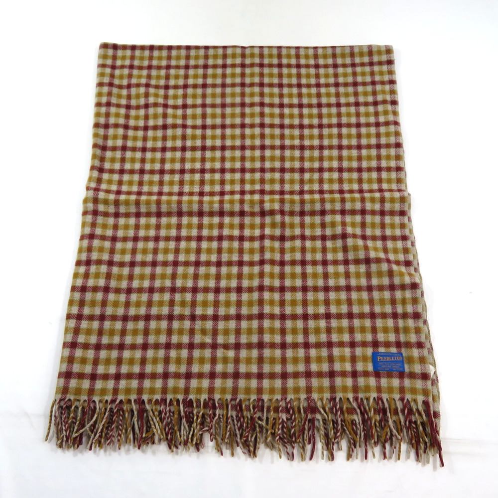 Pendleton Plaid Wool Blanket Brown Ivory rust yellow 70x52